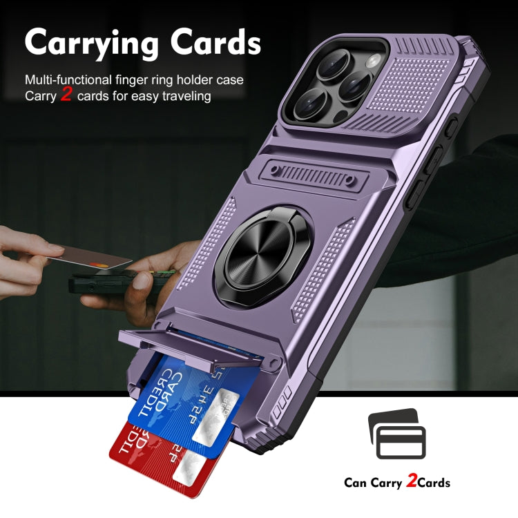 For iPhone 16 Pro TPU+PC Shockproof Card Phone Case with Metal Ring Holder(Purple) - iPhone 16 Pro Cases by buy2fix | Online Shopping UK | buy2fix