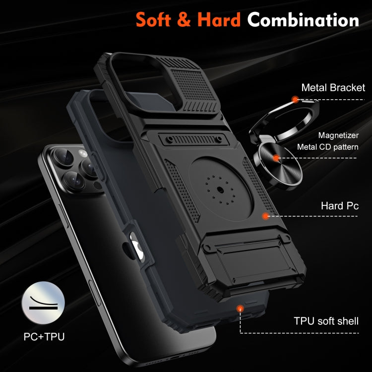 For iPhone 16 Pro TPU+PC Shockproof Card Phone Case with Metal Ring Holder(Black) - iPhone 16 Pro Cases by buy2fix | Online Shopping UK | buy2fix