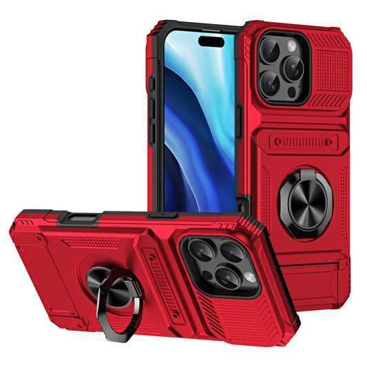 For iPhone 16 Pro Max TPU+PC Shockproof Card Phone Case with Metal Ring Holder(Red) - iPhone 16 Pro Max Cases by buy2fix | Online Shopping UK | buy2fix