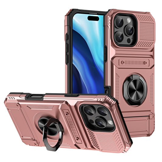 For iPhone 16 Pro Max TPU+PC Shockproof Card Phone Case with Metal Ring Holder(Rose Gold) - iPhone 16 Pro Max Cases by buy2fix | Online Shopping UK | buy2fix