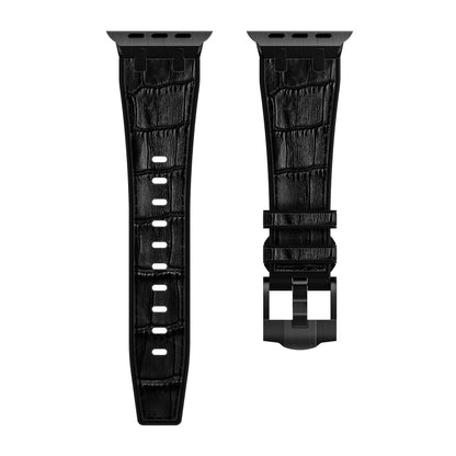 For Apple Watch SE 2022 40mm Crocodile Texture Liquid Silicone Watch Band(Black Black) - Watch Bands by buy2fix | Online Shopping UK | buy2fix