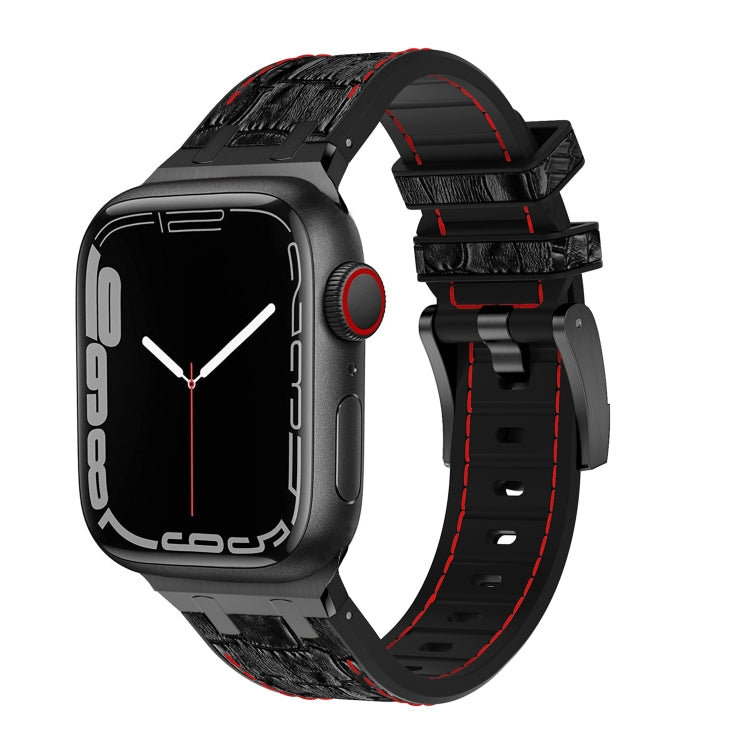 For Apple Watch Series 4 40mm Crocodile Texture Liquid Silicone Watch Band(Black Red Black) - Watch Bands by buy2fix | Online Shopping UK | buy2fix