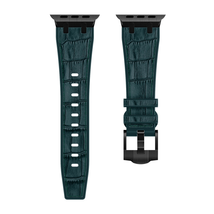 For Apple Watch Series 2 38mm Crocodile Texture Liquid Silicone Watch Band(Black Deep Green) - Watch Bands by buy2fix | Online Shopping UK | buy2fix