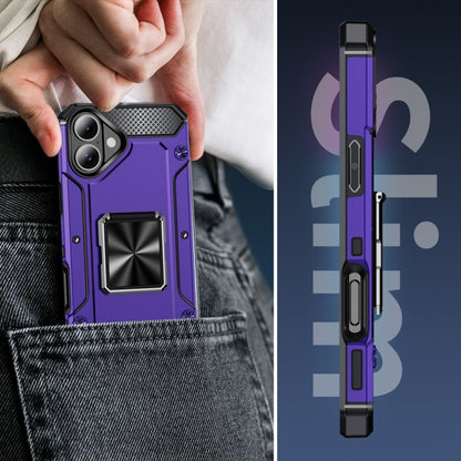 For iPhone 16 Shockproof Metal Holder Phone Case(Purple) - iPhone 16 Cases by buy2fix | Online Shopping UK | buy2fix