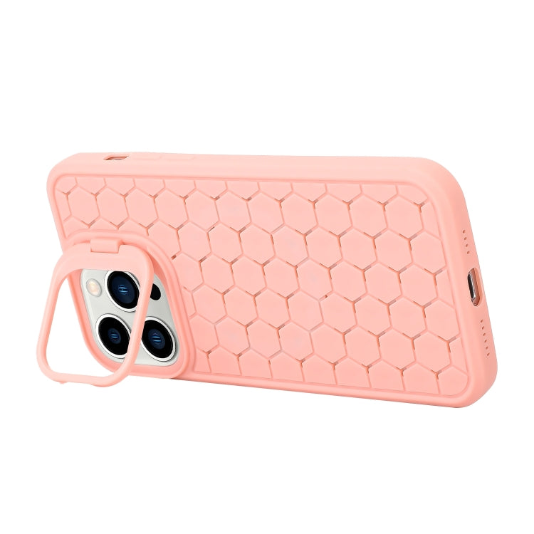 For iPhone 16 Pro Max Honeycomb Radiating Holder TPU Phone Case with Lanyard(Pink) - iPhone 16 Pro Max Cases by buy2fix | Online Shopping UK | buy2fix