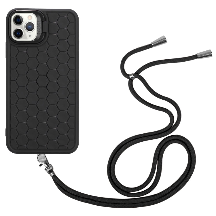 For iPhone 16 Pro Honeycomb Radiating Holder TPU Phone Case with Lanyard(Black) - iPhone 16 Pro Cases by buy2fix | Online Shopping UK | buy2fix