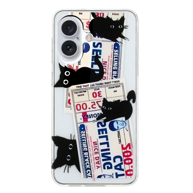 For iPhone 16 Plus Colorful Painting Pattern TPU Phone Case(Black Cat) - iPhone 16 Plus Cases by buy2fix | Online Shopping UK | buy2fix