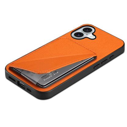 For iPhone 16 D04 Calf Texture Dual Card Slot Holder Phone Case(Orange) - iPhone 16 Cases by buy2fix | Online Shopping UK | buy2fix