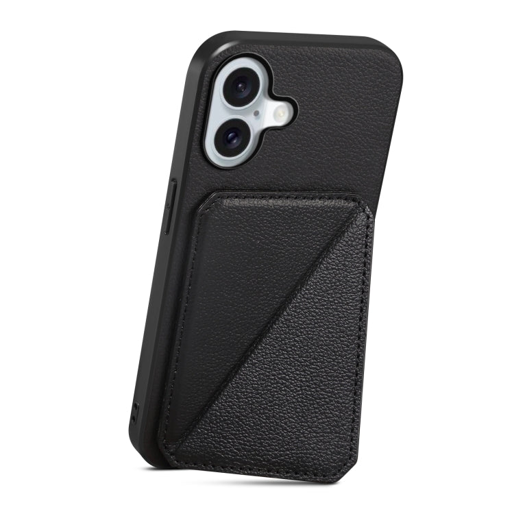 For iPhone 16 Plus D04 Calf Texture Dual Card Slot Holder Phone Case(Black) - iPhone 16 Plus Cases by buy2fix | Online Shopping UK | buy2fix