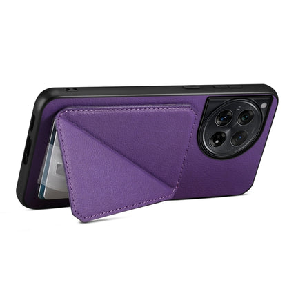 For OnePlus 12 D04 Calf Texture Dual Card Slot Holder Phone Case(Purple) - OnePlus Cases by buy2fix | Online Shopping UK | buy2fix