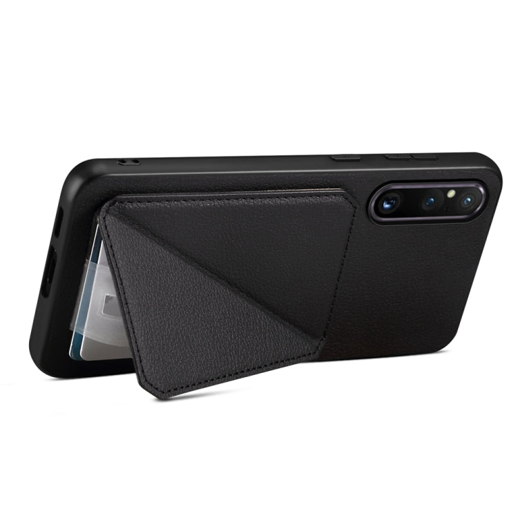 For Sony Xperia 1 V D04 Calf Texture Dual Card Slot Holder Phone Case(Black) - Sony Cases by buy2fix | Online Shopping UK | buy2fix