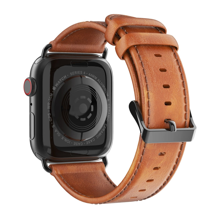 For Apple Watch Ultra 49mm DUX DUCIS Business Genuine Leather Watch Strap(Khaki) - Watch Bands by DUX DUCIS | Online Shopping UK | buy2fix