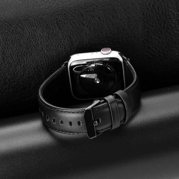 For Apple Watch Series 8 45mm DUX DUCIS Business Genuine Leather Watch Strap(Black) - Watch Bands by DUX DUCIS | Online Shopping UK | buy2fix