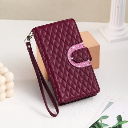 For Google Pixel 8 Glitter Lattice Zipper Wallet Leather Phone Case(Wine Red) - Google Cases by buy2fix | Online Shopping UK | buy2fix