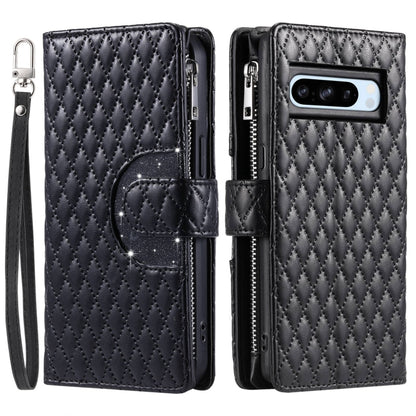 For Google Pixel 8 Pro Glitter Lattice Zipper Wallet Leather Phone Case(Black) - Google Cases by buy2fix | Online Shopping UK | buy2fix