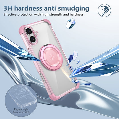 For iPhone 16 Plus Gold Shield CD Pattern MagSafe Magnetic Phone Case with Rotating Stand(Transparent Pink) - iPhone 16 Plus Cases by buy2fix | Online Shopping UK | buy2fix