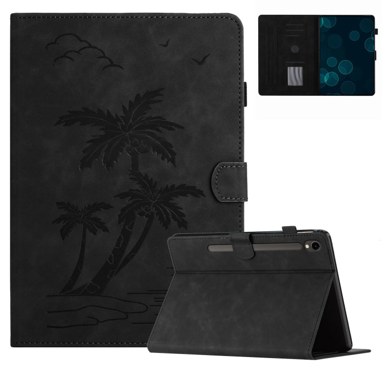 For Samsung Galaxy Tab S8 X700/X706 Coconut Tree Embossed Smart Leather Tablet Case(Black) - Galaxy Tab S8 Cases by buy2fix | Online Shopping UK | buy2fix