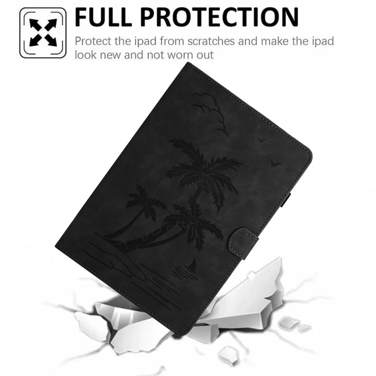 For Samsung Galaxy Tab S8 X700/X706 Coconut Tree Embossed Smart Leather Tablet Case(Black) - Galaxy Tab S8 Cases by buy2fix | Online Shopping UK | buy2fix