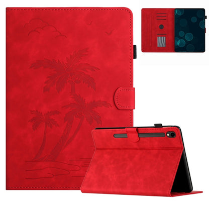 For Samsung Galaxy Tab S7 T870/T875 Coconut Tree Embossed Smart Leather Tablet Case(Red) - Galaxy Tab S7 by buy2fix | Online Shopping UK | buy2fix