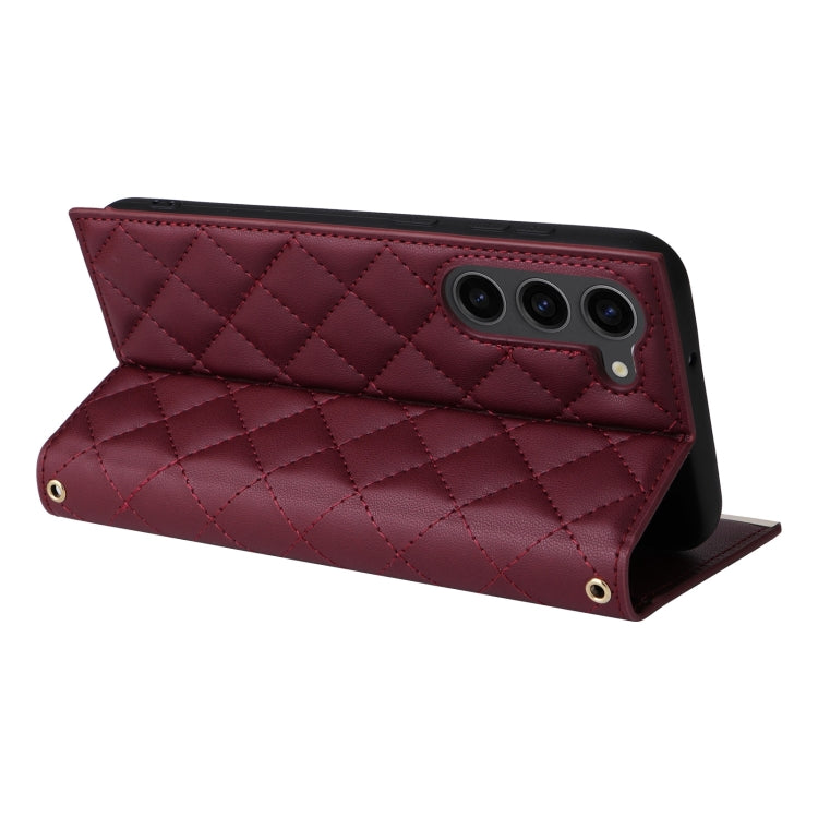 For Samsung Galaxy S23 5G Crossbody Rhombic Sucker Leather Phone Case(Claret) - Galaxy S23 5G Cases by buy2fix | Online Shopping UK | buy2fix