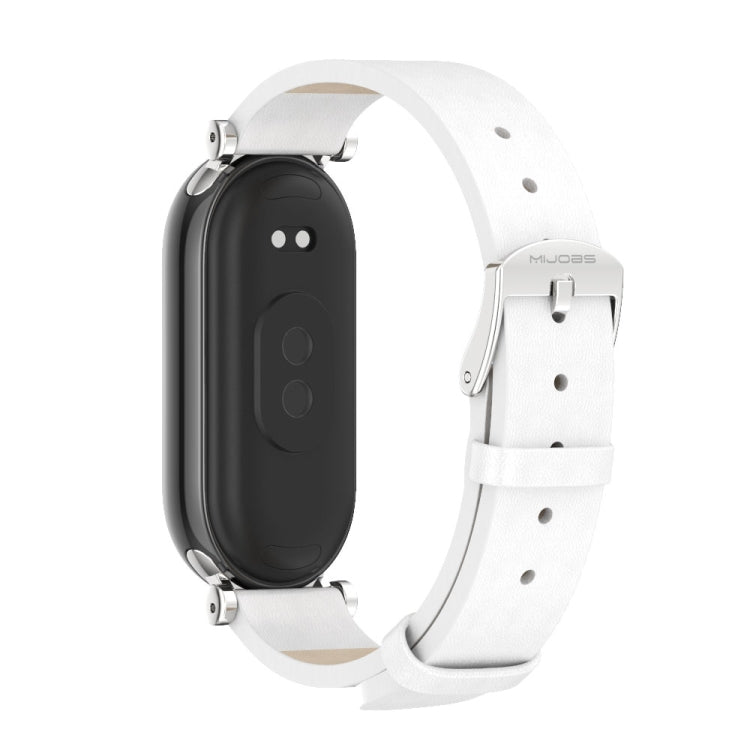 For Xiaomi Mi Band 8 Mijobs GT4 First Layer Cowhide Watch Band(White Silver) - Watch Bands by MIJOBS | Online Shopping UK | buy2fix