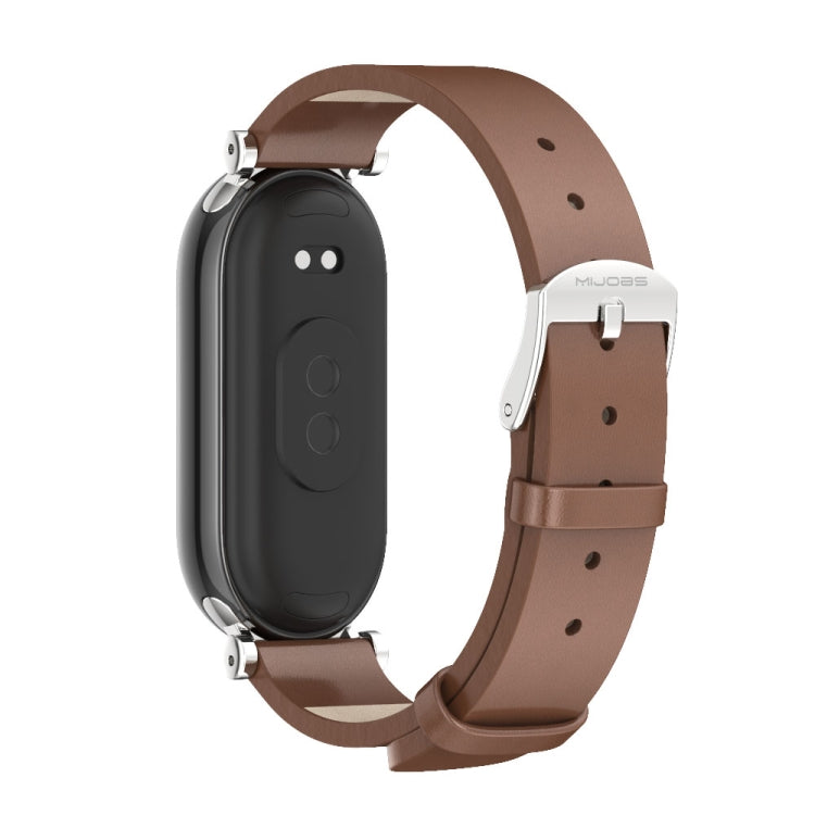 For Xiaomi Mi Band 8 / 9 / 9 NFC Mijobs GT4 First Layer Cowhide Watch Band(Brown Silver) - Watch Bands by MIJOBS | Online Shopping UK | buy2fix