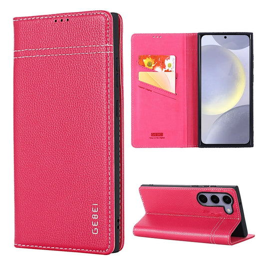 For Samsung Galaxy S24 5G GEBEI Top-grain Horizontal Flip Leather Phone Case(Rose Red) - Galaxy S24 5G Cases by GEBEI | Online Shopping UK | buy2fix