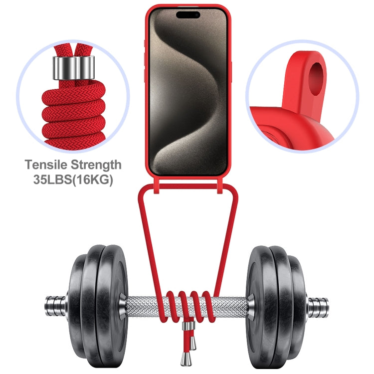 For iPhone 16 Pro Integrated Card Bag Solid Color Liquid Silicone Phone Case with Lanyard(Red) - iPhone 16 Pro Cases by buy2fix | Online Shopping UK | buy2fix