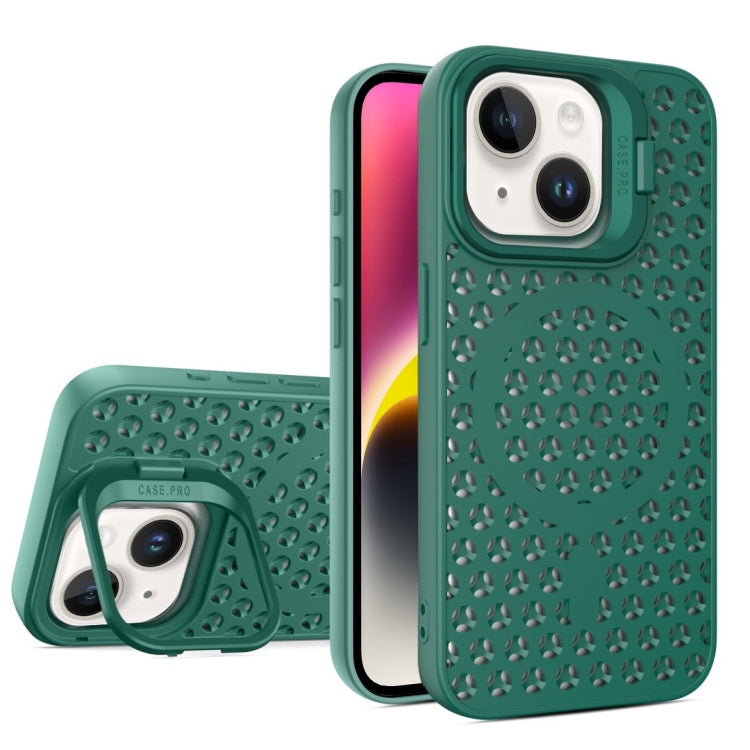 For iPhone 14 Hollow Cooling Lens Holder MagSafe Magnetic TPU Phone Case(Green) - iPhone 14 Cases by buy2fix | Online Shopping UK | buy2fix