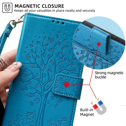 For Sony Xperia 10 V Tree & Deer Embossed Leather Phone Case(Blue) - Sony Cases by buy2fix | Online Shopping UK | buy2fix