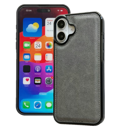 For iPhone 16 Cowhide Texture Back Cover Phone Case(Grey) - iPhone 16 Cases by buy2fix | Online Shopping UK | buy2fix