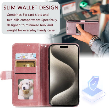 For iPhone 16 Pro Max Simple 6-Card Wallet Leather Phone Case(Rose Gold) - iPhone 16 Pro Max Cases by buy2fix | Online Shopping UK | buy2fix