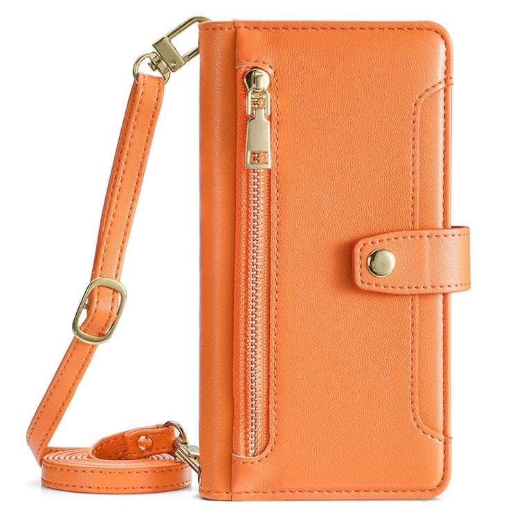 For Motorola Edge 5G 2024 Sheep Texture Cross-body Zipper Wallet Leather Phone Case(Orange) - Motorola Cases by buy2fix | Online Shopping UK | buy2fix