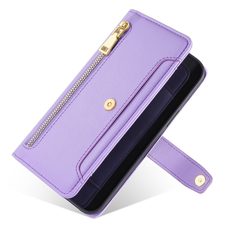 For Motorola Edge 5G 2024 Sheep Texture Cross-body Zipper Wallet Leather Phone Case(Purple) - Motorola Cases by buy2fix | Online Shopping UK | buy2fix