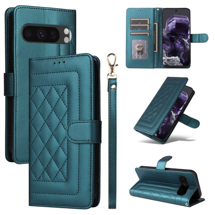 For Google Pixel 9 Diamond Lattice Leather Flip Phone Case(Green) - Google Cases by buy2fix | Online Shopping UK | buy2fix