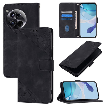 For OnePlus 12 5G Global Skin-feel Embossed Leather Phone Case(Black) - OnePlus Cases by buy2fix | Online Shopping UK | buy2fix