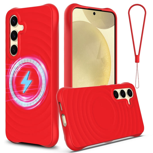 For Samsung Galaxy S24+ 5G Wave Texture MagSafe Magnetic Liquid Silicone Phone Case(Red) - Galaxy S24+ 5G Cases by buy2fix | Online Shopping UK | buy2fix