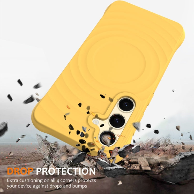 For Samsung Galaxy S25+ 5G Wave Texture MagSafe Magnetic Liquid Silicone Phone Case(Yellow) - Galaxy S25+ 5G Cases by buy2fix | Online Shopping UK | buy2fix