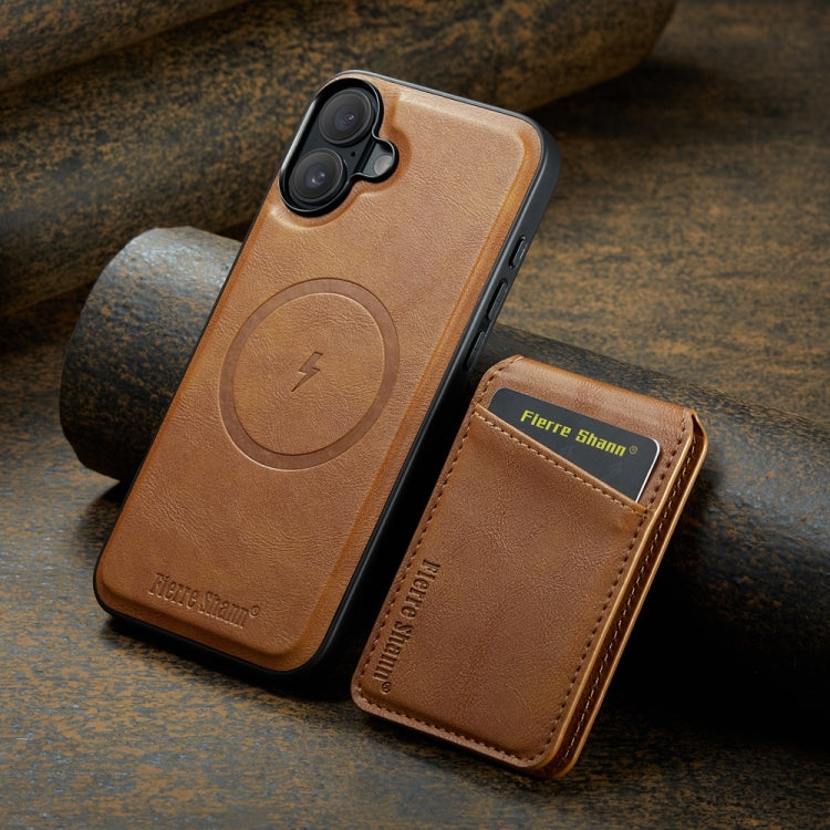 For iPhone 16 Plus Fierre Shann Oil Wax Cow Leather Magnetic Card Holder Phone Case(Brown) - iPhone 16 Plus Cases by FIERRE SHANN | Online Shopping UK | buy2fix