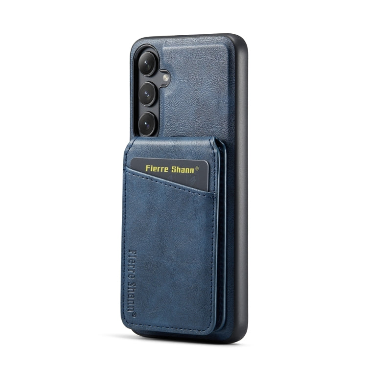 For Samsung Galaxy S24+ 5G Fierre Shann Oil Wax Cow Leather Magnetic Card Holder Phone Case(Blue) - Galaxy S24+ 5G Cases by FIERRE SHANN | Online Shopping UK | buy2fix