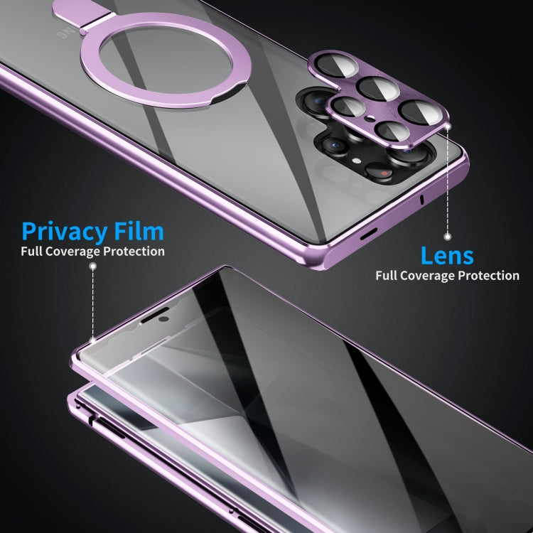 For Samsung Galaxy S23 Ultra 5G MagSafe Magnetic Privacy Frosted Tempered Glass Holder Phone Case(Purple) - Galaxy S23 Ultra 5G Cases by buy2fix | Online Shopping UK | buy2fix