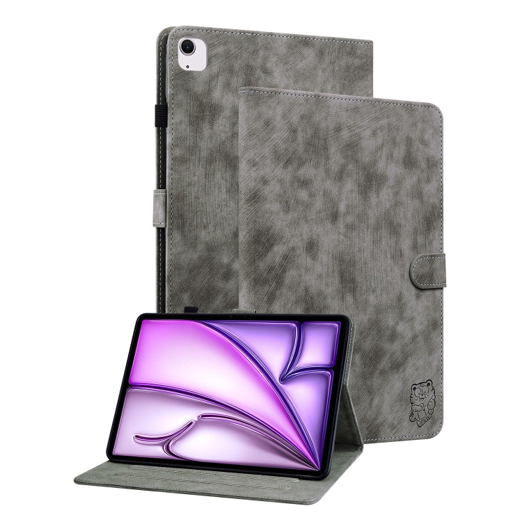 For iPad Air 13 2024 Embossed Tiger Pattern Leather Tablet Case(Grey) - iPad Air 13 2024 Cases by buy2fix | Online Shopping UK | buy2fix