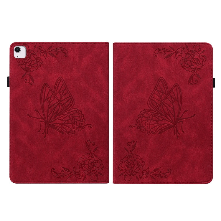 For iPad Air 11 2024 Butterfly Flower Embossed Leather Tablet Case(Red) - iPad Air 11 2025 / 2024 Cases by buy2fix | Online Shopping UK | buy2fix