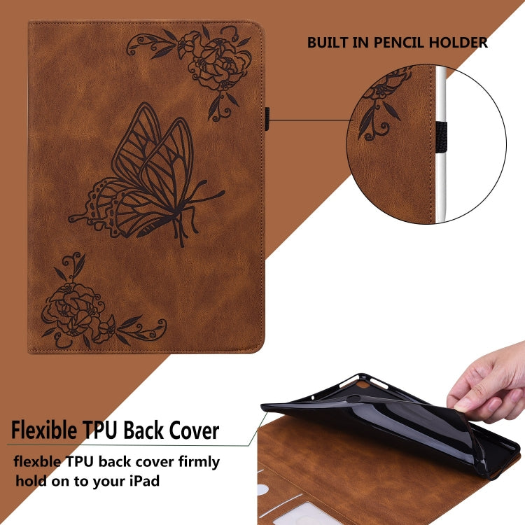 For iPad Air 11 2024 Butterfly Flower Embossed Leather Tablet Case(Brown) - iPad Air 11 2024 Cases by buy2fix | Online Shopping UK | buy2fix