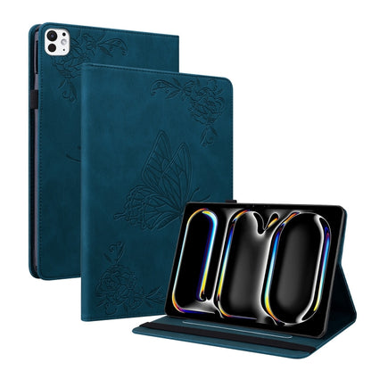 For iPad Pro 11 2024 Butterfly Flower Embossed Leather Tablet Case(Blue) - iPad Pro 11 2024 Cases by buy2fix | Online Shopping UK | buy2fix