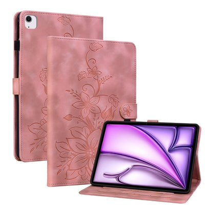 For iPad Air 13 2024 Lily Embossed Leather Smart Tablet Case(Pink) - iPad Air 13 2024 Cases by buy2fix | Online Shopping UK | buy2fix