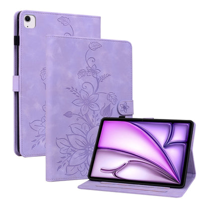 For iPad Air 13 2024 Lily Embossed Leather Smart Tablet Case(Purple) - iPad Air 13 2024 Cases by buy2fix | Online Shopping UK | buy2fix