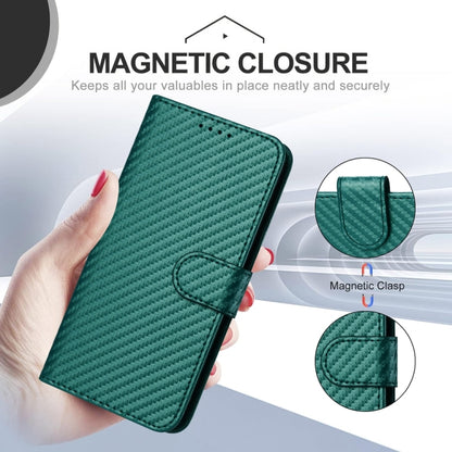 For iPhone SE 2024 YX0070 Carbon Fiber Buckle Leather Phone Case with Lanyard(Dark Green) - More iPhone Cases by buy2fix | Online Shopping UK | buy2fix