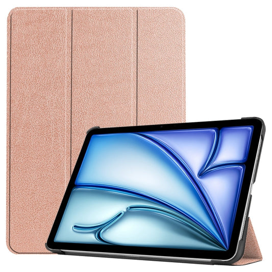 For iPad Air 11 2025 / 2024 Custer Pure Color 3-Fold Holder Smart Leather Tablet Case(Rose Gold) - iPad Air 11 2025 / 2024 Cases by buy2fix | Online Shopping UK | buy2fix