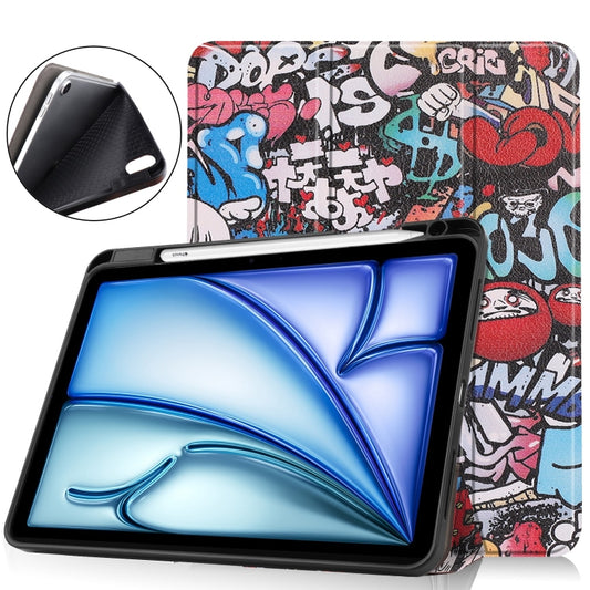 For iPad Air 11 2024 Custer Painted 3-Fold Holder Smart Leather Tablet Case(Graffiti) - iPad Air 11 2024 Cases by buy2fix | Online Shopping UK | buy2fix